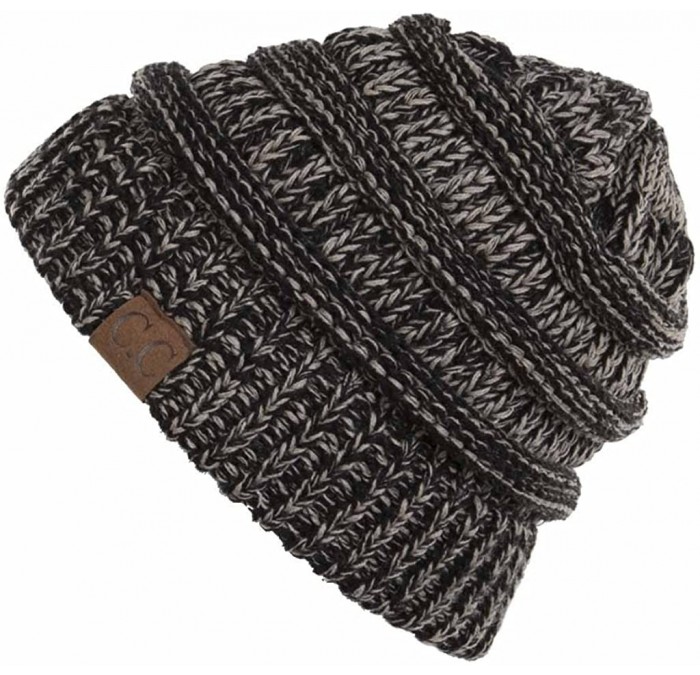 Skullies & Beanies C.C Warm Soft Cable Knit Skull Cap Slouchy Beanie Winter Hat - 2 Tone Black/Camel 22 - C618HOXKU08 $13.36