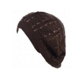 Berets Chic Soft Knit Airy Cutout Lightweight Slouchy Crochet Beret Beanie Hat - 2-pack Brown & Black - CA18LEK93S3 $13.01