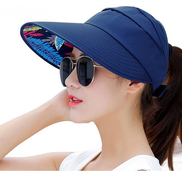 Sun Hats Women's UV Protection Wide Brim Cap Packable Visor Summer Beach Sun Hats - Dark Blue - CS18D2EO9EW $9.48