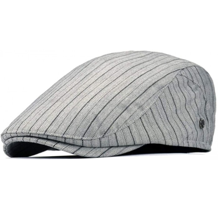 Newsboy Caps Cotton Flat Cap Men's Striped Retro Golf Gatsby Hat Duckbill Newsboy Falt Cap - Gray02 - C718K7R3SOS $22.71