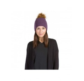 Skullies & Beanies Women's 100% Cashmere Beanie Hat with Pom - Eggplant - C718WYCQD0N $27.54