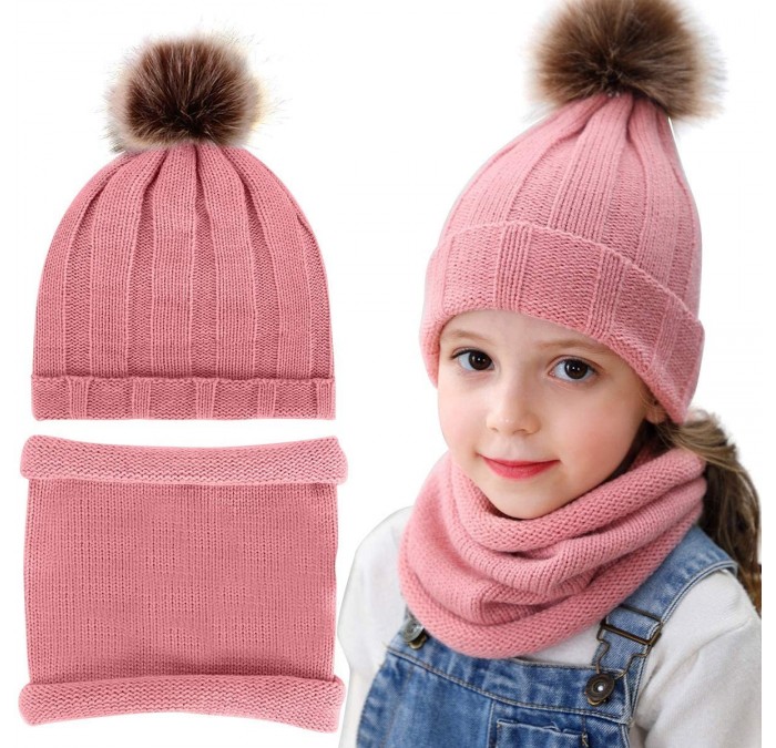Skullies & Beanies 2pcs Baby Knit Hat Scarf Kids Toddler Winter Warm Beanie Cap Neck Warmer Newborn Infant Winter Hat - Pink ...