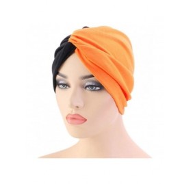 Skullies & Beanies 1Pack/2Packs Women Turban Splice Headwrap Beanie Pre-Tied Bonnet Chemo Cap Hair Loss Hat - Black&orange Sp...