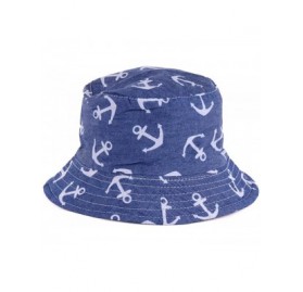 Bucket Hats Packable Reversible Black Printed Fisherman Bucket Sun Hat- Many Patterns - Anchor Dark Denim - CP18D5LU8G8 $14.40