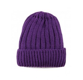 Skullies & Beanies Winter Big Slouchy Chunky Thick Stretch Knit Beanie Fleece Lined Beanie Without Pom Hat - 1. Straight Purp...