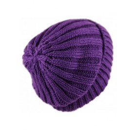 Skullies & Beanies Winter Big Slouchy Chunky Thick Stretch Knit Beanie Fleece Lined Beanie Without Pom Hat - 1. Straight Purp...