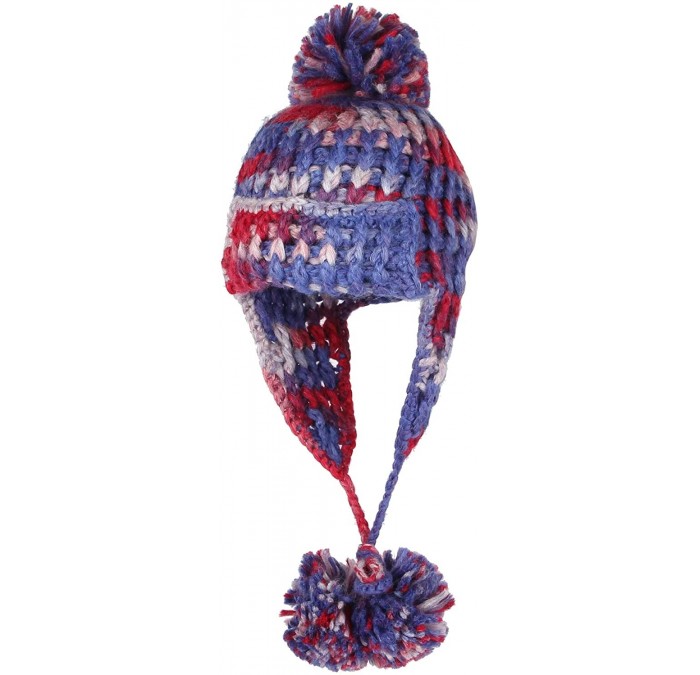 Skullies & Beanies Crochet Thick Cable Knit Beanie Hat Pom Earflaps Cap BZ70013 - Blue - CY18KIMDRSE $19.59