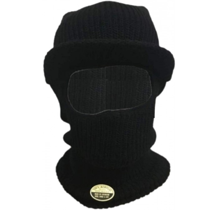 Skullies & Beanies 100% Soft Knit Acrylic Two-in-One Knit Cap/Face Mask- Made in USA - Black - CP18AT5G2NG $12.44