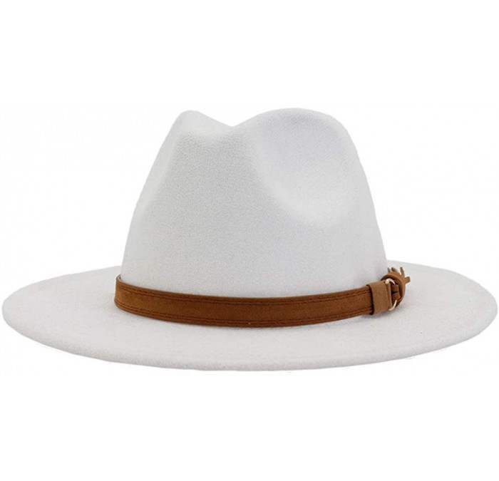 Fedoras Men & Women Vintage Wide Brim Fedora Hat with Belt Buckle - A Buckle-white - CV199E30MEX $28.10