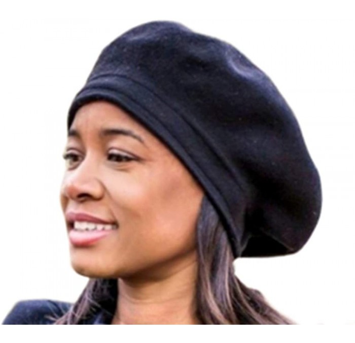 Berets Winter Hat for Women - Satin-Lined Wool Beret for Ladies - Black-roomy Style - C618YYKW2YT $35.41