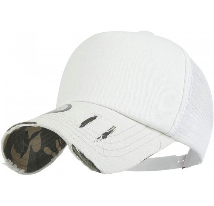 Baseball Caps Solid Color Vintage Distressed Mesh Blank Trucker Hat Baseball Cap - White&camo - CN18YLSY3UD $43.06