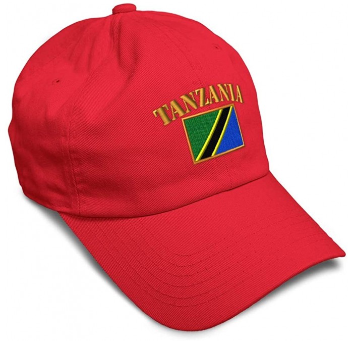 Baseball Caps Soft Baseball Cap Tanzania Flag Embroidery Twill Cotton Dad Hats for Men & Women - Red - CI18YMDGIKW $14.03