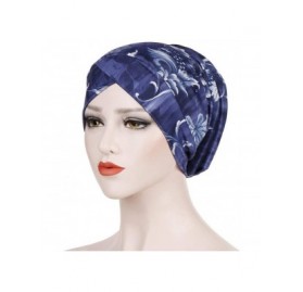 Balaclavas Head Scarf for Women Turban Knotted Vintage Flower Print Full Cover Fit-Head Wraps 2019 Winter New Cap - Navy - CC...