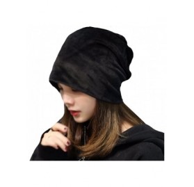 Skullies & Beanies Warm Winter Skull Cap Solid Color Velvet Hat Slouchy Beanie Cap - Black - CI186WQZML5 $19.52