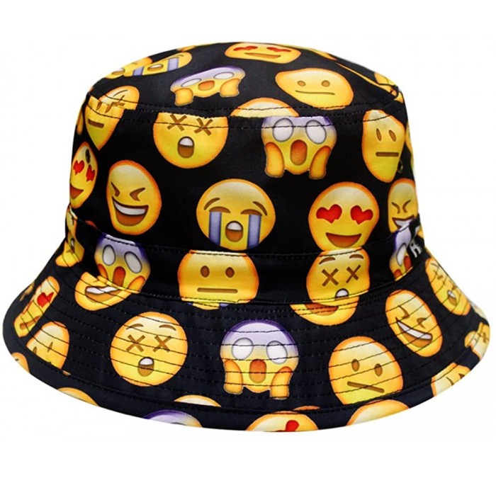 Bucket Hats Face Emoji Bucket Hats - Black - CV11WLG4VQ7 $9.53