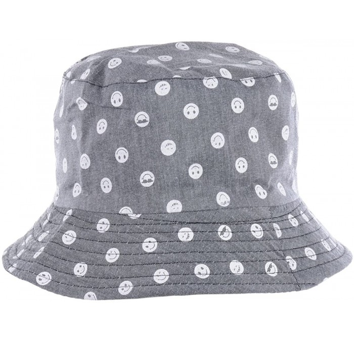 Bucket Hats Packable Reversible Black Printed Fisherman Bucket Sun Hat- Many Patterns - Emoji Gray - CF18DGUUG5M $22.36