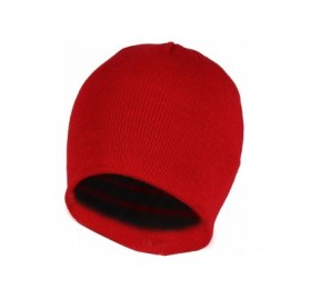 Skullies & Beanies 2 in 1 Reversible Striped & Solid Knit Beanie Hat - Winter Snug Fit Skull Cap - Red/Grey - CT186409H26 $7.70