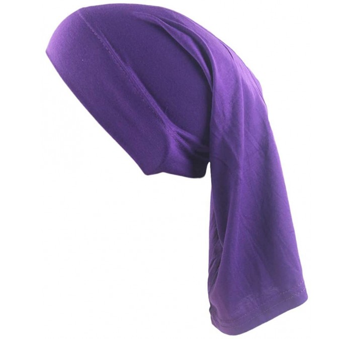 Skullies & Beanies Headscarf Women's Muslim Stretch Turban Hat Chemo Cap Hair Loss Head Scarf Wrap Hijib Cap - Purple - CE18R...