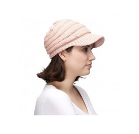 Visors Hatsandscarf Exclusives Women's Ribbed Knit Hat with Brim (YJ-131) - Indi Pink With Ponytail Holder - CV18XGK2DS0 $15.53