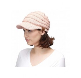 Visors Hatsandscarf Exclusives Women's Ribbed Knit Hat with Brim (YJ-131) - Indi Pink With Ponytail Holder - CV18XGK2DS0 $15.53