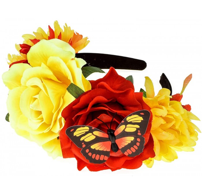 Headbands Women's Oversized Large Rose Flower Headband Floral Crown Wreath Garland Halo Hairpiece - Red Yellow Orange - CO18H...