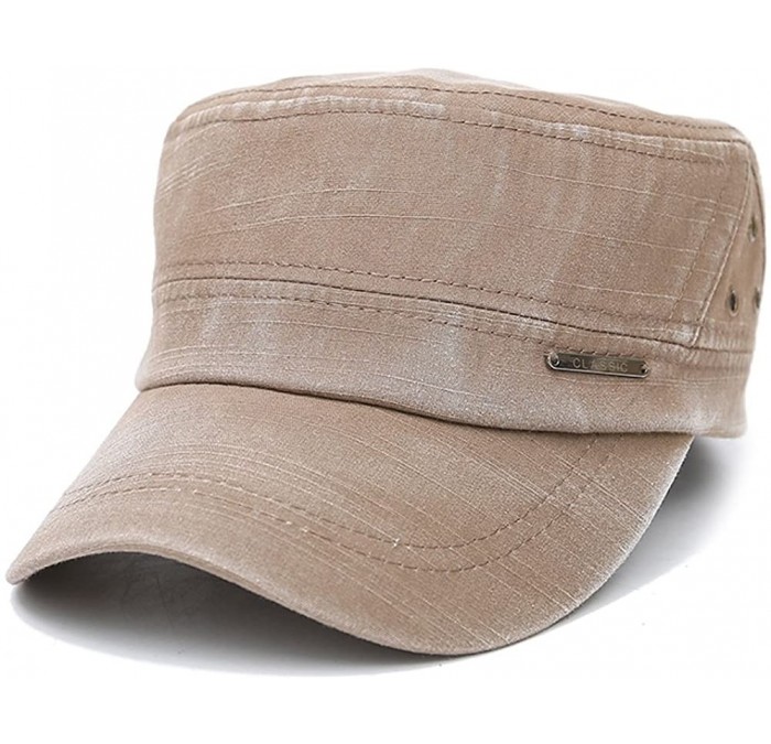 Baseball Caps Solid Brim Flat Top Cap Army Cadet Classical Style Military Hat Peaked Cap - Brown - CP17YHWT2L8 $11.98