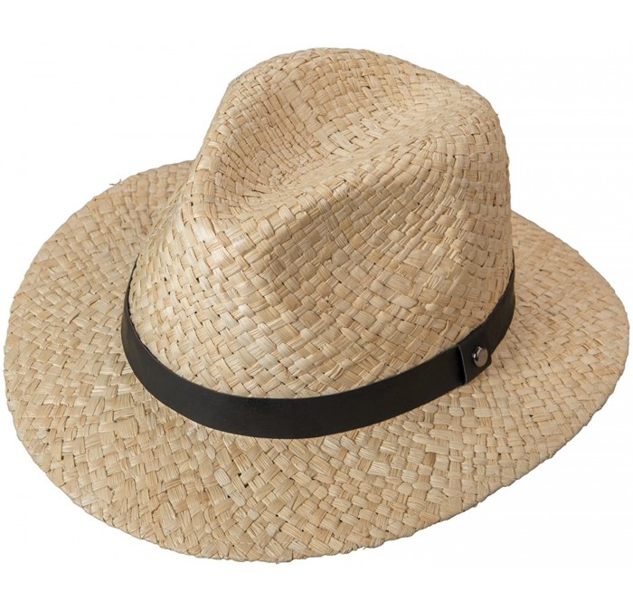 Fedoras Mens Woven Textured Straw Fedora with Leatherette Band - CU18DY6WSMR $48.29