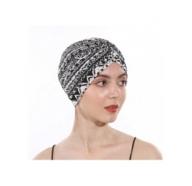 Skullies & Beanies Women's Cotton Turban Elastic Beanie Printing Sleep Bonnet Chemo Cap Hair Loss Hat - Black - C618ZYNUSUN $...