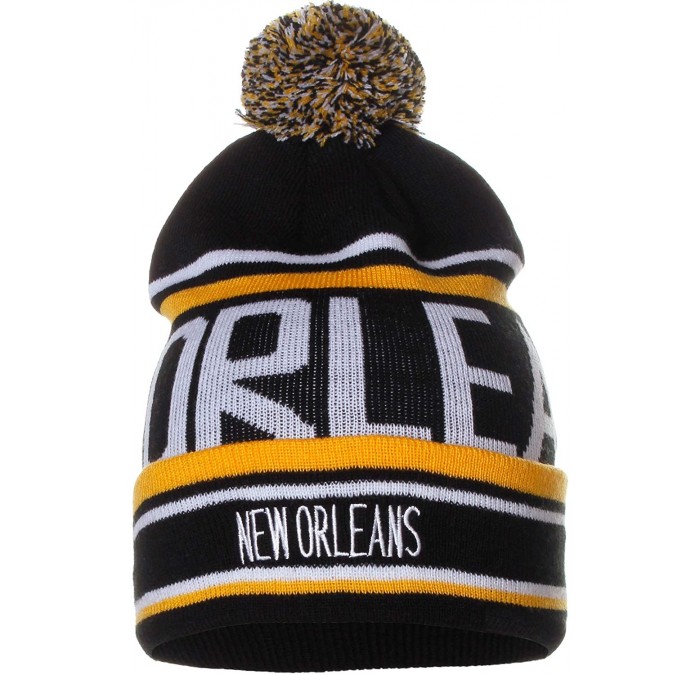Skullies & Beanies Unisex USA Cities Fashion Large Letters Pom Pom Knit Hat Beanie - New Orleans Black Yellow - CI12N45AU2N $...