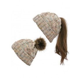 Skullies & Beanies Women Fashion Winter Warm Ponytail Patchwork Knitted Cap Hats & Caps - Beige - C018AIAA3WT $13.53