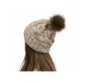 Skullies & Beanies Women Fashion Winter Warm Ponytail Patchwork Knitted Cap Hats & Caps - Beige - C018AIAA3WT $13.53