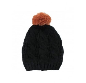 Skullies & Beanies Thick Crochet Knit Slouchy Pom Pom Beanie Winter Ski Hat - Black/Orange Pom Pom - CP1208TFDCT $9.53