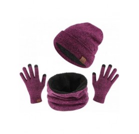 Skullies & Beanies Winter Thick Beanie Hat Scarf Touch Screen Gloves Set Fit for Men Women - A - Rose Red - CH192ZI3MQX $11.40