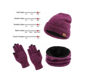 Skullies & Beanies Winter Thick Beanie Hat Scarf Touch Screen Gloves Set Fit for Men Women - A - Rose Red - CH192ZI3MQX $11.40