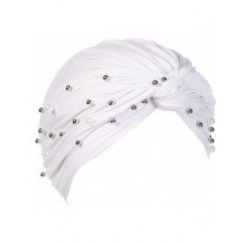 Skullies & Beanies Women Pearl Beading Chemo Turban Headband Scarf Beanie Cap Hat India Hat Turban Wrap Cap - White - CQ18TST...