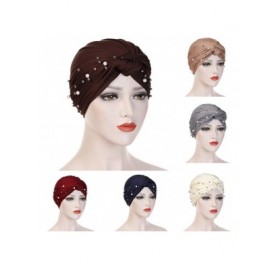 Skullies & Beanies Women Pearl Beading Chemo Turban Headband Scarf Beanie Cap Hat India Hat Turban Wrap Cap - White - CQ18TST...