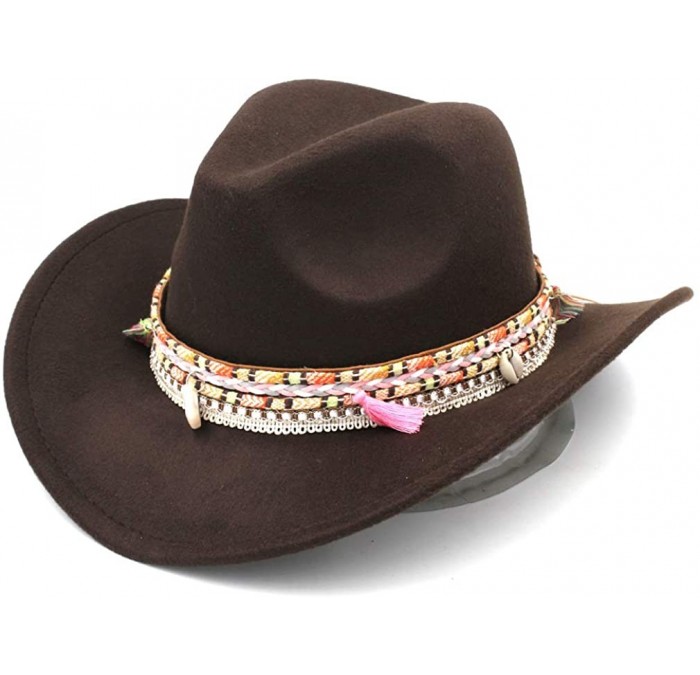 Cowboy Hats Women Wide Brim Western Cowboy Hat Cowgirl Ladies Party Church Costume Cap - Dark Brown - CE18R45KEAA $27.88