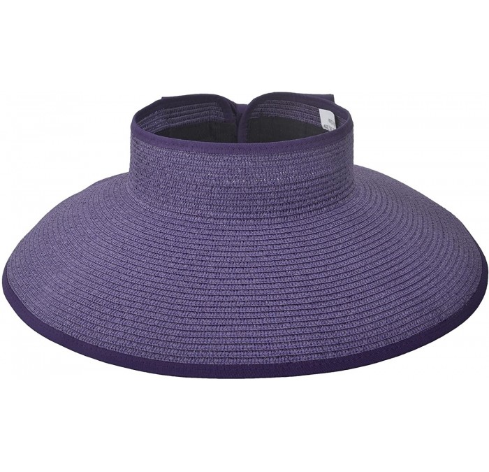 Sun Hats Lullaby Women's UPF 50+ Packable Wide Brim Roll-Up Sun Visor Beach Straw Hat - Purple - C618425RCDD $29.71