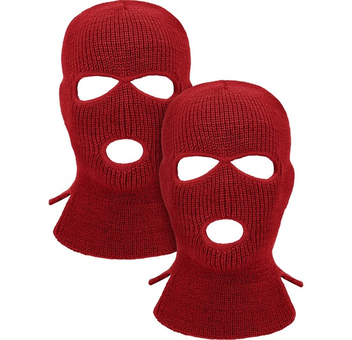 Balaclavas 2 Pieces 3-Hole Ski Mask Knitted Face Cover Winter Balaclava Full Face Mask for Winter Outdoor Sports - Wine Red -...