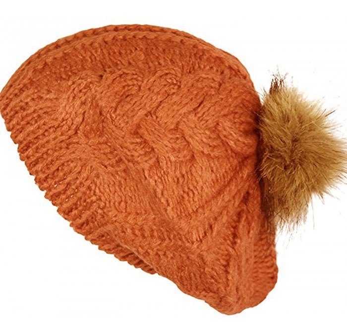 Berets Women Winter Warm Ski Knitted Crochet Baggy Skullies Cap Beret Hat - Br1710orange - C1187GDQ36L $20.88