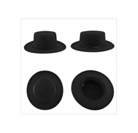 Fedoras Womens Felt Fedora Hat- Wide Brim Panama Cowboy Hat Floppy Sun Hat for Beach Church - Black 2 - CG18SUHZ3II $17.32