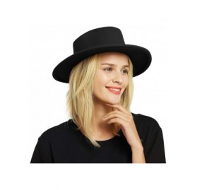 Fedoras Womens Felt Fedora Hat- Wide Brim Panama Cowboy Hat Floppy Sun Hat for Beach Church - Black 2 - CG18SUHZ3II $17.32