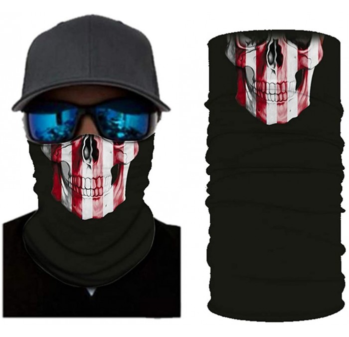 Balaclavas USA Flag Print Seamless Bandana Rave Headband Headwear Balaclava Head Wrap Scarf Neck - Red Skull - CX198RQX3YE $2...