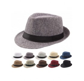 Fedoras Mens Summer Linen Sewn Hat-Breathable Linen Porkpie Hat Stingy Brim Cap - Coffee - CR18QALKZCE $8.32