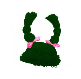 Skullies & Beanies Knitted Pigtail Wig Beanie Handmade Women Girl's Braid Hat Bowknot Cap - Green - CR18QND84XD $11.74