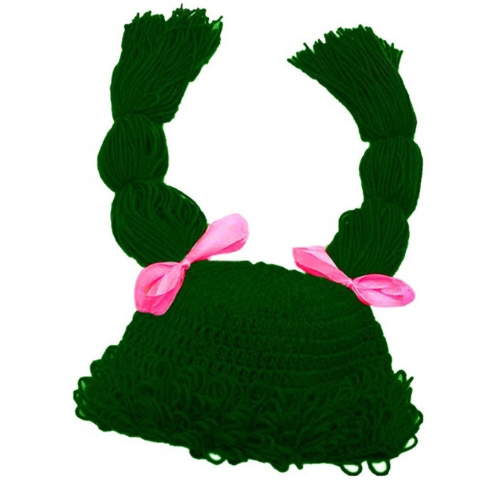 Skullies & Beanies Knitted Pigtail Wig Beanie Handmade Women Girl's Braid Hat Bowknot Cap - Green - CR18QND84XD $29.85