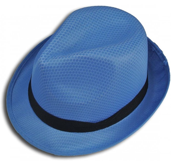 Sun Hats Fedora Hat Fashion Unisex Trilby Cap Summer Beach Sun Straw Panama - Baby Blue - CO11KYTFOPP $7.77