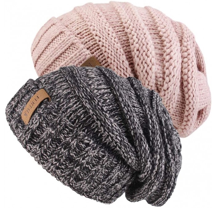 Skullies & Beanies Knitted Slouchy Oversized Crochet - Mix Black/Mix Pink - C418KHMCD4O $34.39