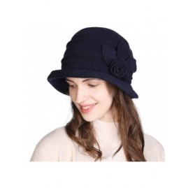 Fedoras Womens Wool Blend Winter Bucket 1920s Vintage Derby Hat Fedora Round Fall Bowler 55-59cm - 16076-navy - CH18ZCTGOLZ $...