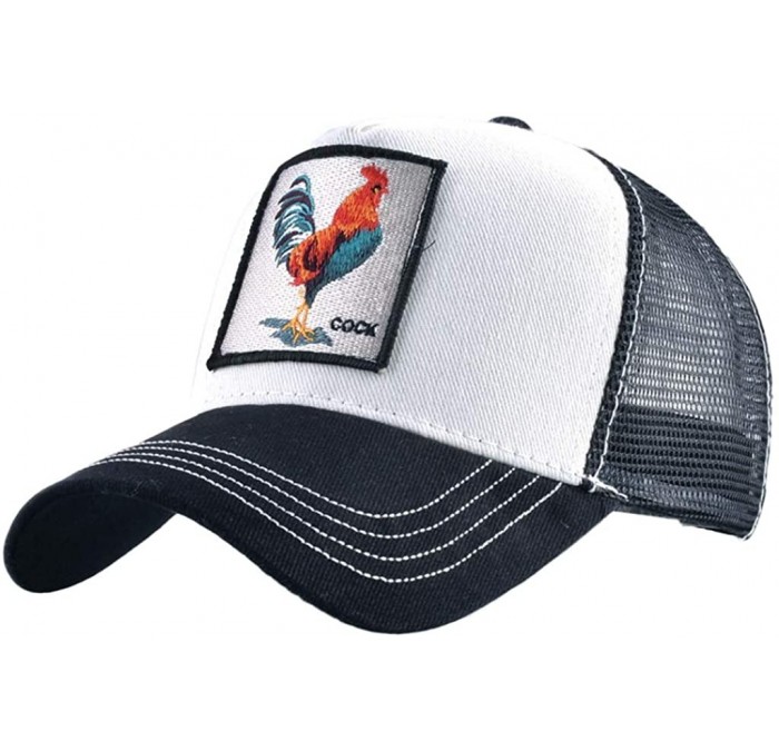 Baseball Caps Unisex Animal Mesh Trucker Hat Snapback Square Patch Baseball Caps - Black White Cock - CN18RL9CM8G $26.92